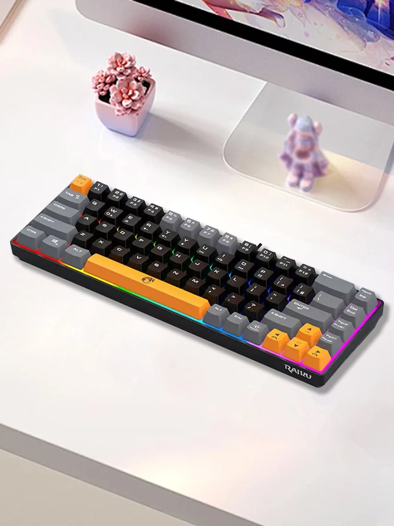 Three-piece wired gaming keyboard, rainbow backlight, multimedia function, mechanical feel, suitable for office and gaming