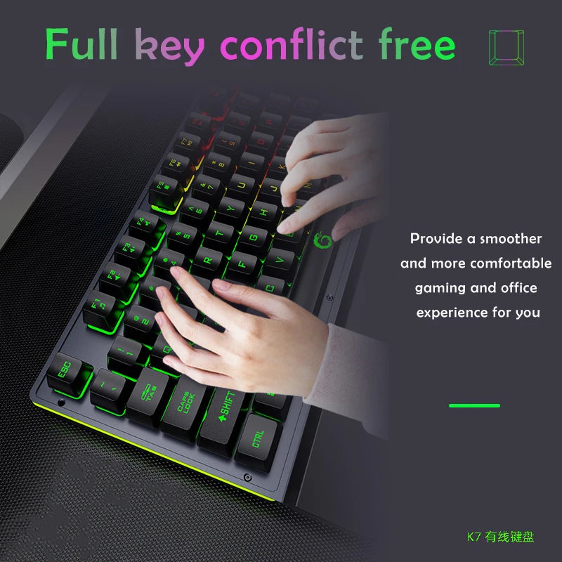 Mechanical Wired Gaming Keyboard and Wrist Rest Rainbow LED Backlit,Ergonomic Full Size Quiet Silent USB Keyboard for Computer