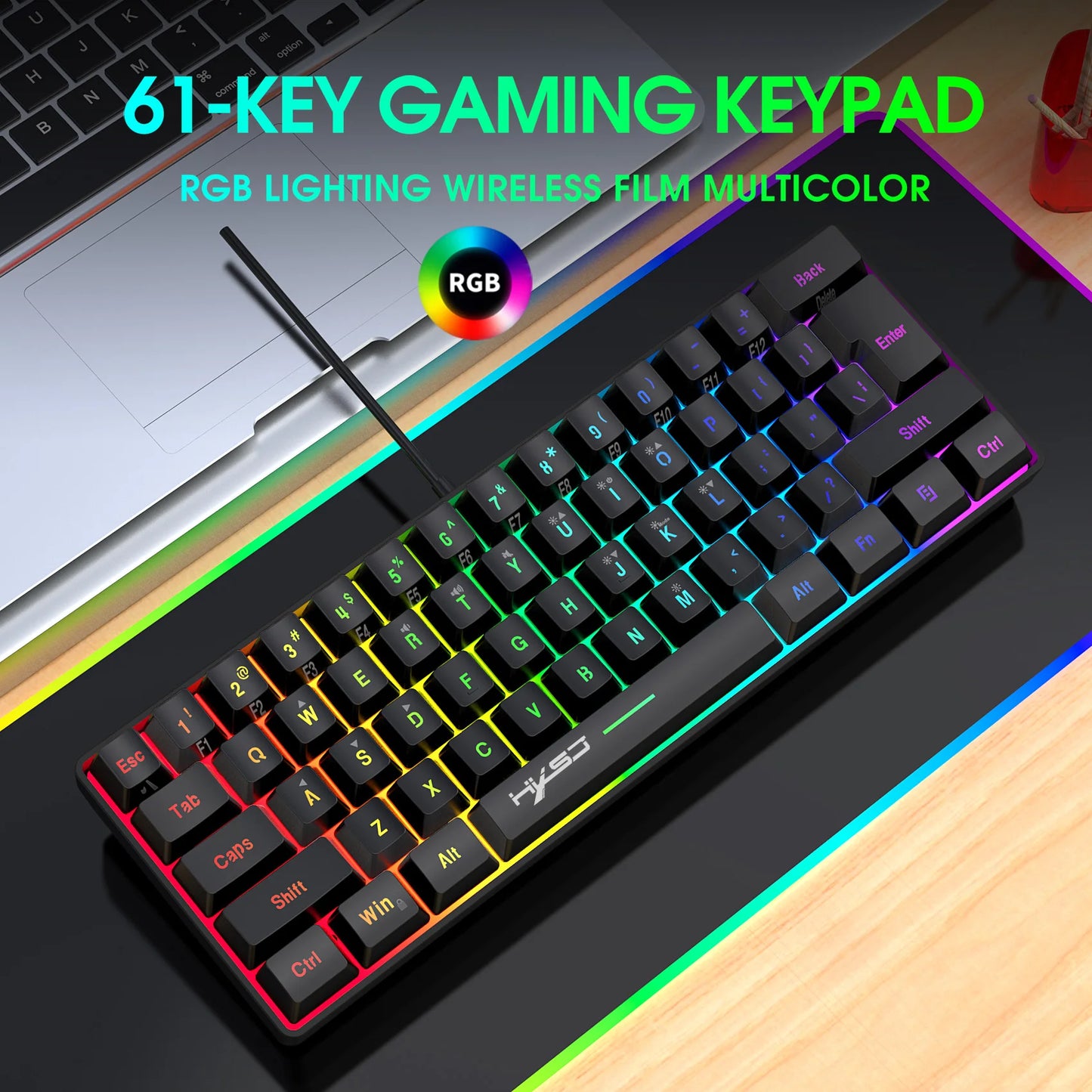 Gaming Keyboard And Mouse Combo,Mini Wired 61 Keyboard RGB Backlit 6400 CPI Mouse, Keyboard And Mouse Gaming For box PC Lapt