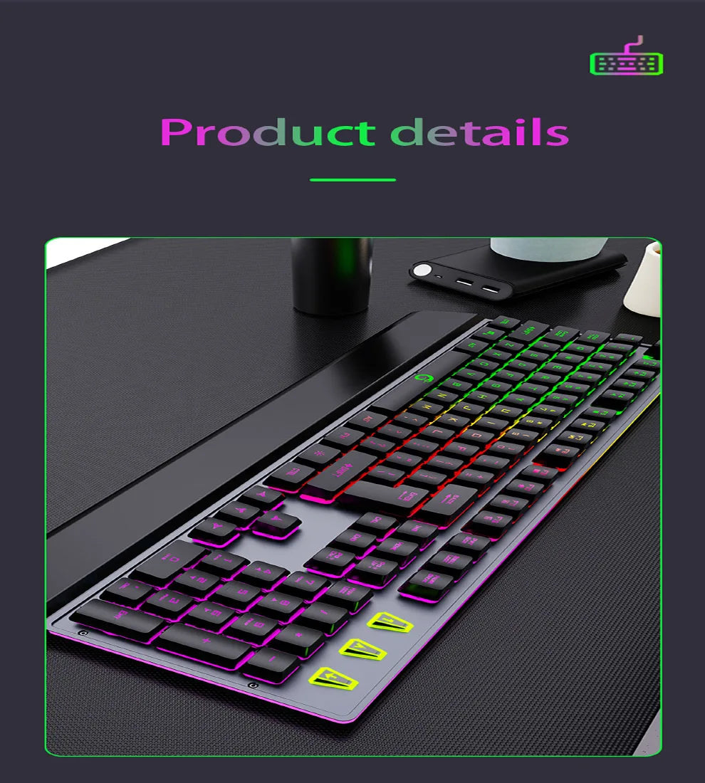 Mechanical Wired Gaming Keyboard and Wrist Rest Rainbow LED Backlit,Ergonomic Full Size Quiet Silent USB Keyboard for Computer