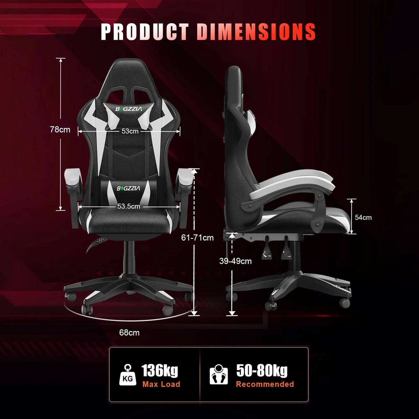 Gaming Chair with LED Gaming Chair Gamer Chairs RGB Light Lighting Computer Chair Height Adjustable Ergonomic Office Chair