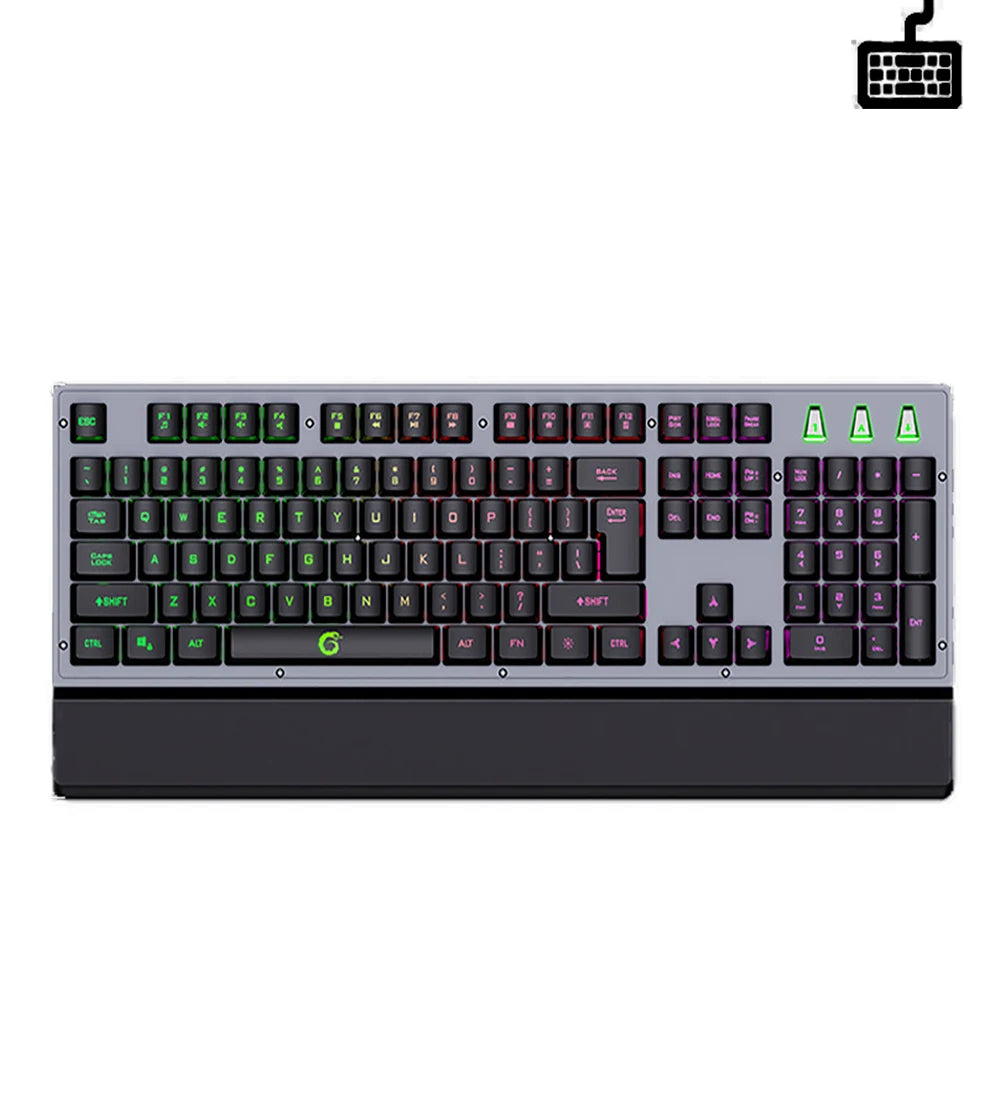Mechanical Wired Gaming Keyboard and Wrist Rest Rainbow LED Backlit,Ergonomic Full Size Quiet Silent USB Keyboard for Computer