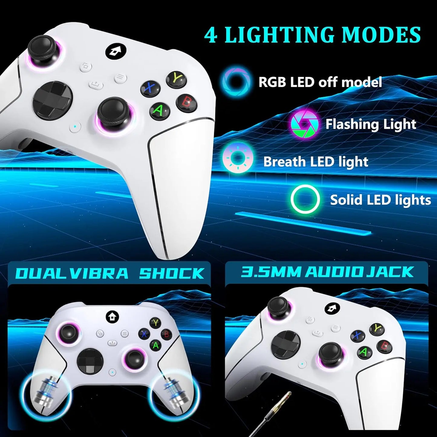 Upgraded 7 Colors RGB Wireless Controller XB023 for XBOX,Steam,Windows with Dual Vibration ,AUTO TURBO Function&Programmable