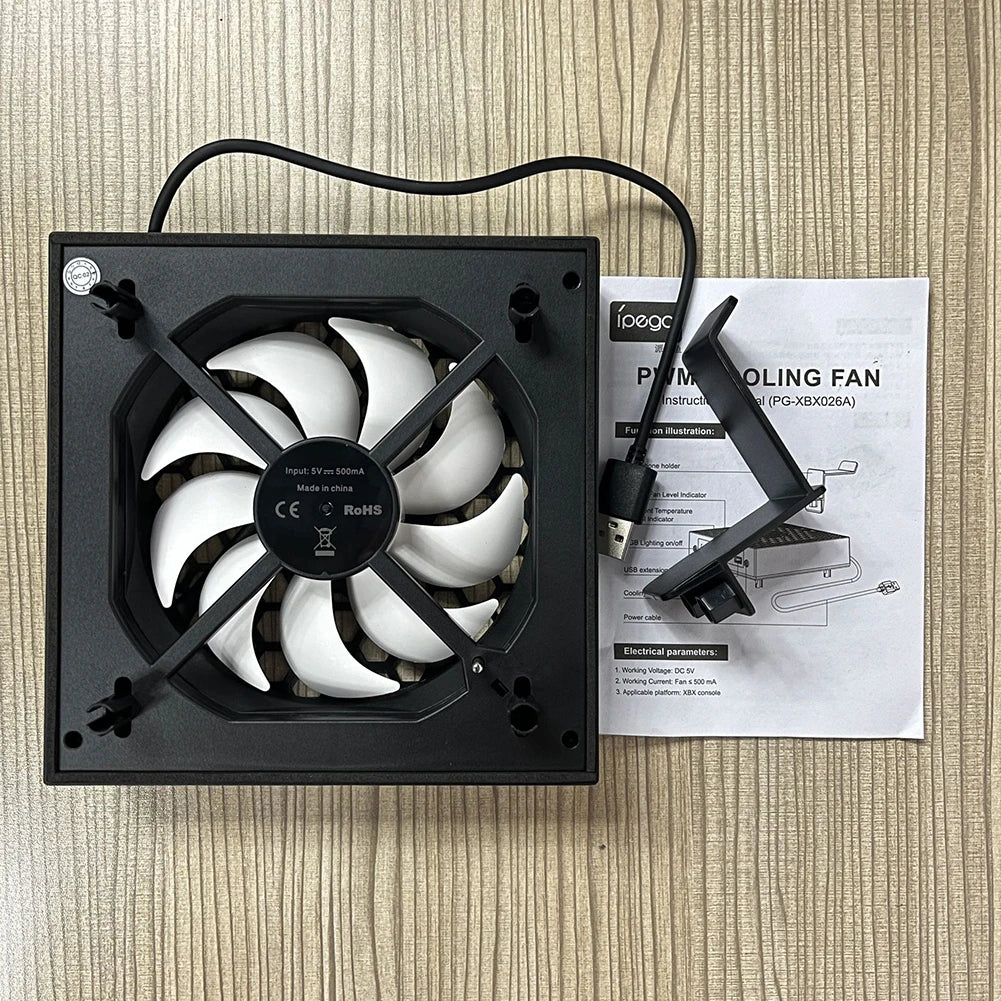 RGB Cooling Fan with Adjustable Speed for Xbox Series X Console Featuring Headset Holders and USB Port