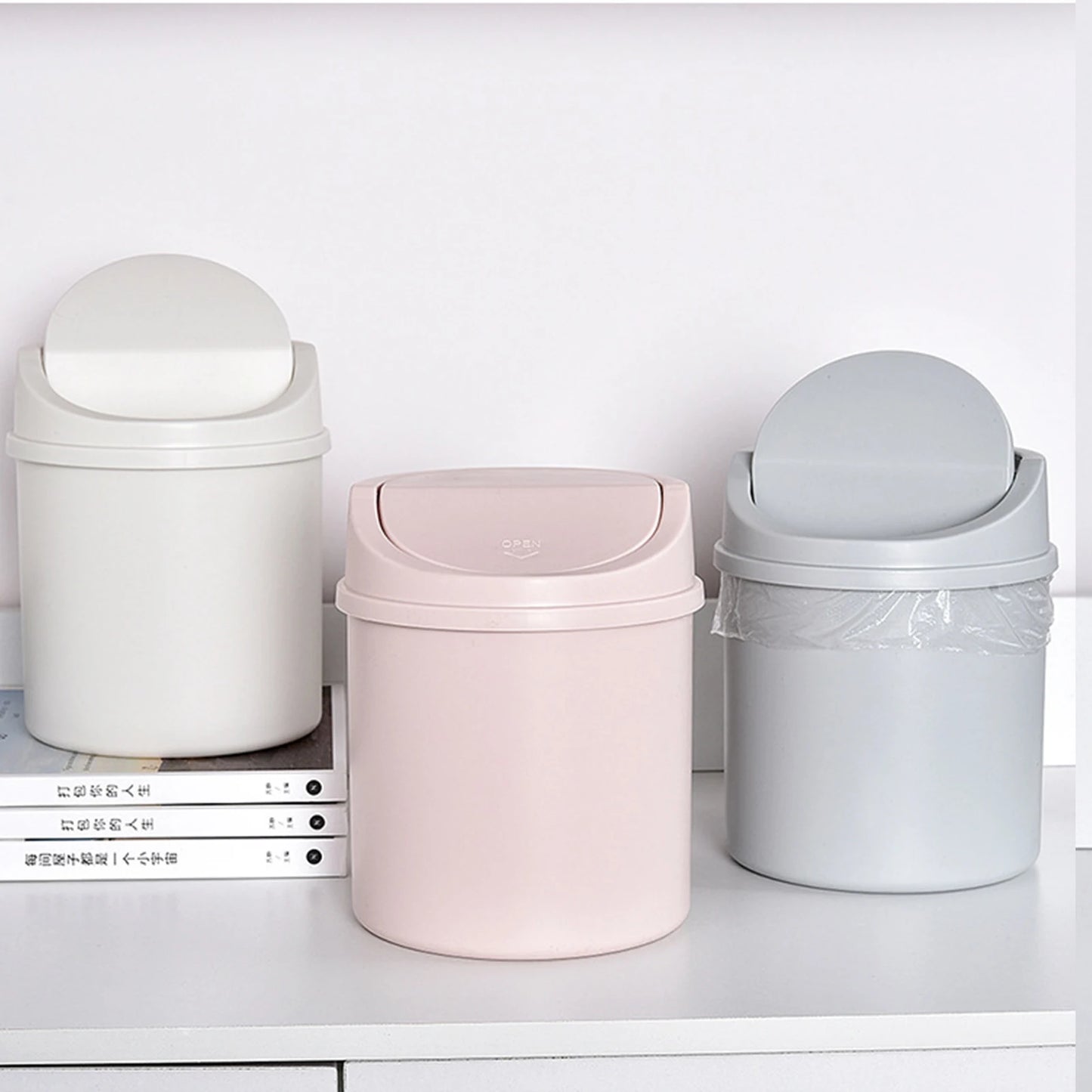 Desk Waste Bin with Lids Desktop Office Organizer Storage Home Garbage Basket Container Table Trash Bin Small Trash Can