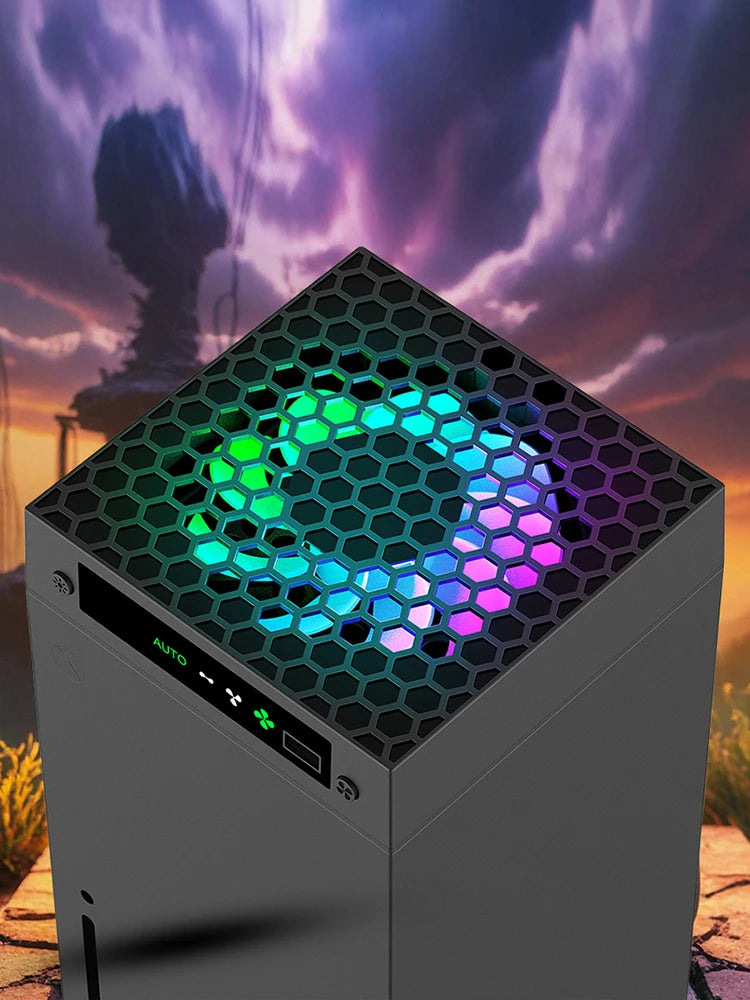 RGB Cooling Fan with Adjustable Speed for Xbox Series X Console Featuring Headset Holders and USB Port