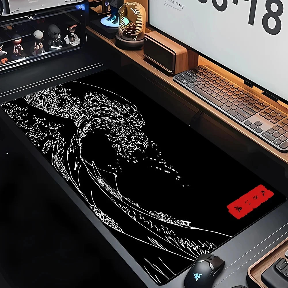 Desk Mat Gaming Mouse Pad Large Deskmat Gamer Deskpad Art Great Waves Rubber Mousepad Speed Compute Office Playmat Kawaii Mats