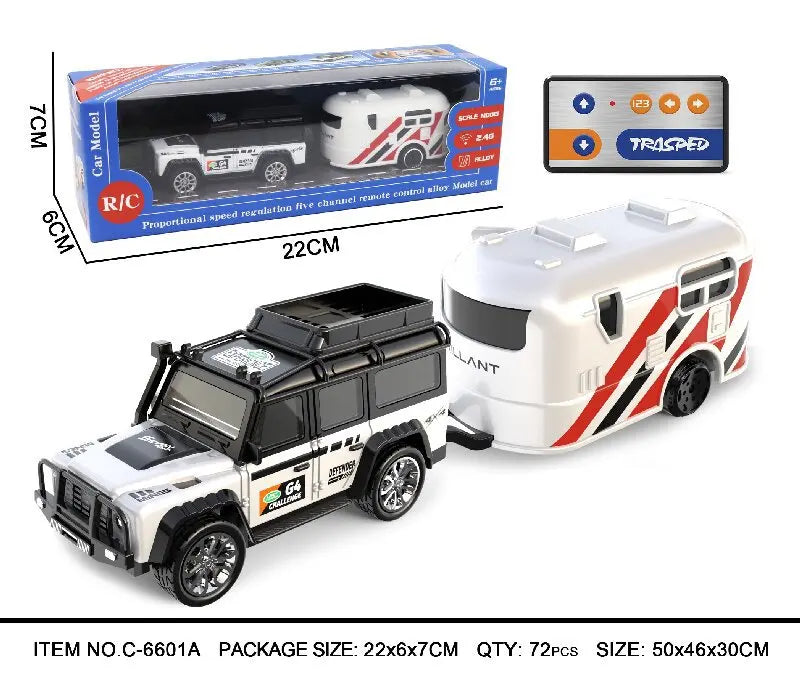 Mini Rc Car Trasped 1:64 Scale Alloy 5-Channel Electric Remote Control Desktop Vehicle With Trailer Premium Small Toy