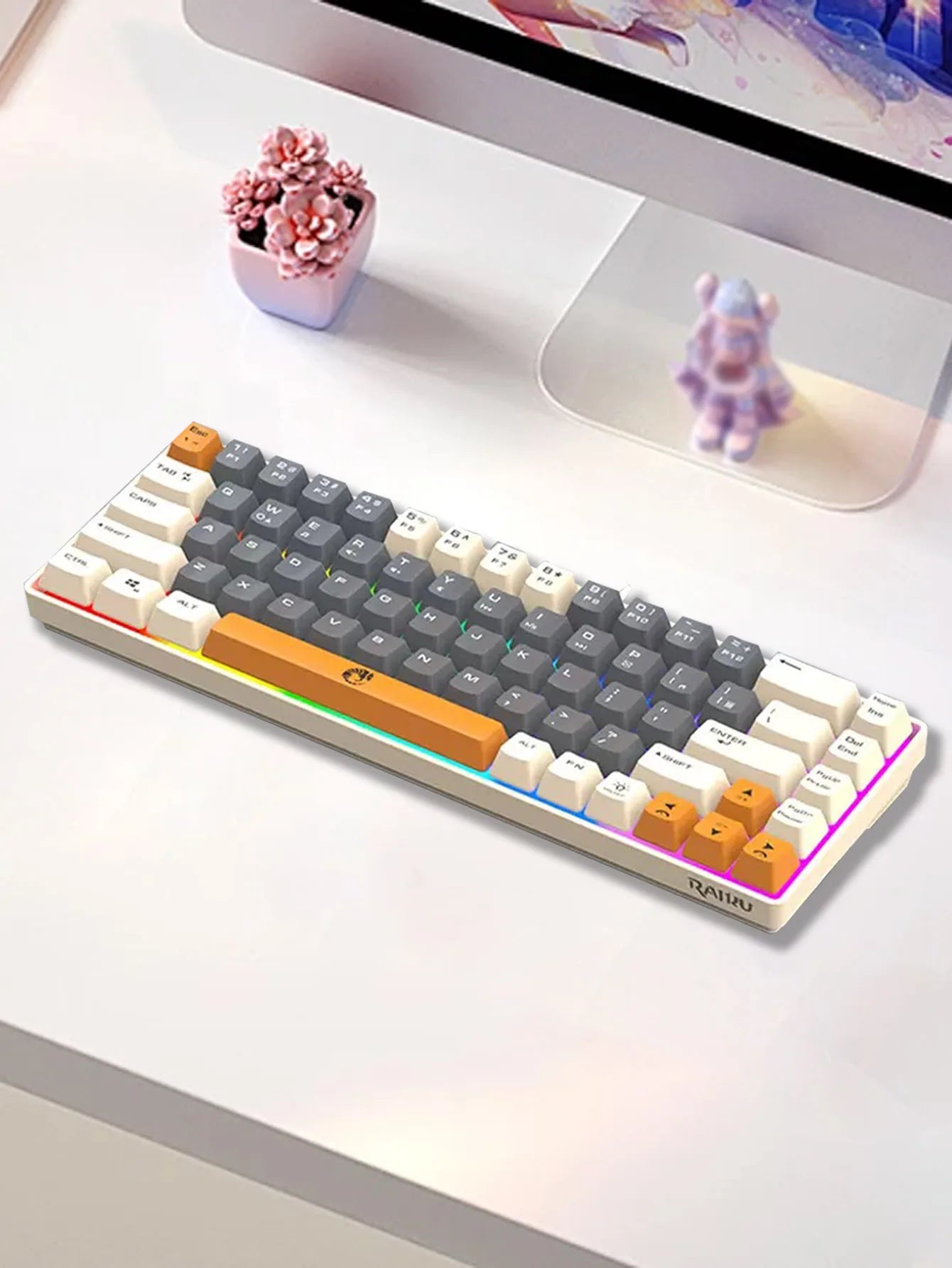 Three-piece wired gaming keyboard, rainbow backlight, multimedia function, mechanical feel, suitable for office and gaming