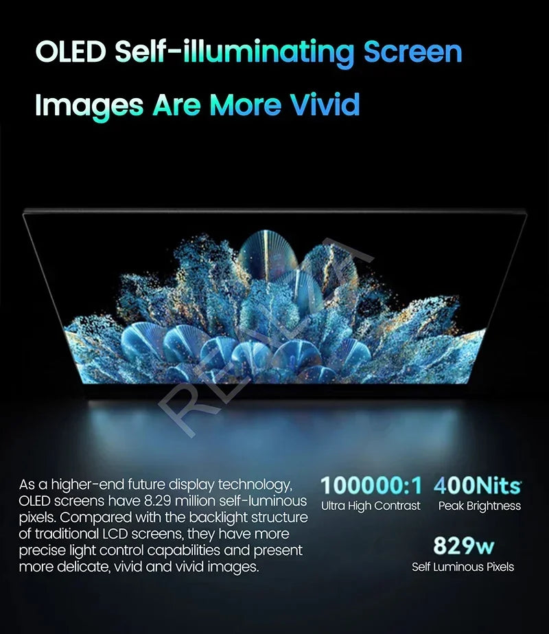 15.6 Inch 4K AMOLED Touch Screen Portable Monitor 3840*2160P 400Nit HDR 100000:1 1MS Gaming Display For PC Laptop Phone PS5 Xbox