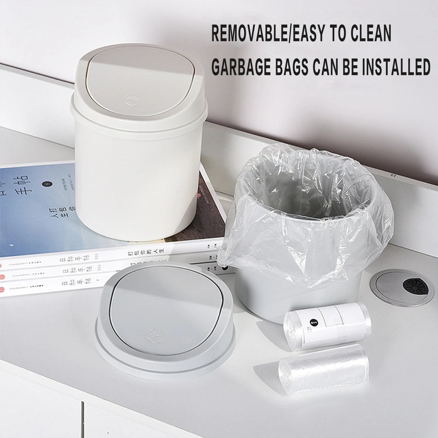 Desk Waste Bin with Lids Desktop Office Organizer Storage Home Garbage Basket Container Table Trash Bin Small Trash Can