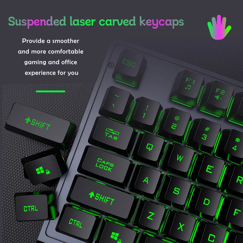Mechanical Wired Gaming Keyboard and Wrist Rest Rainbow LED Backlit,Ergonomic Full Size Quiet Silent USB Keyboard for Computer