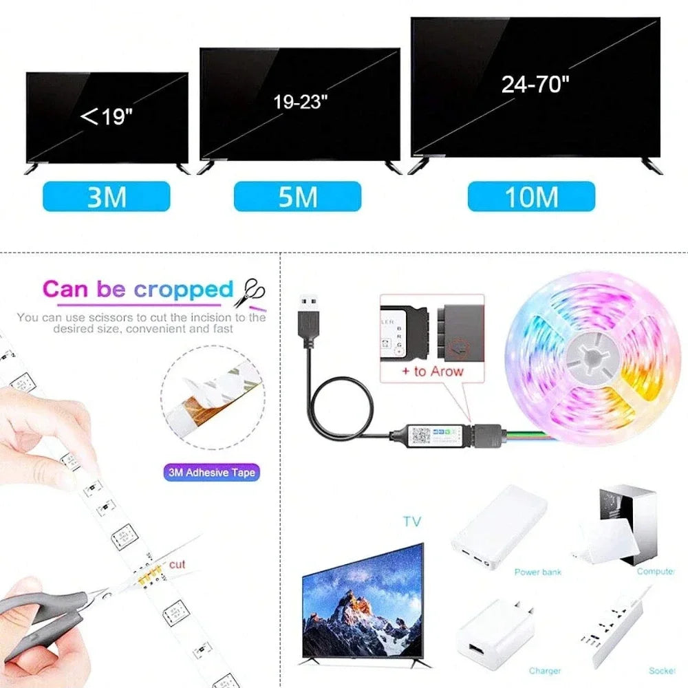 Bluetooth USB LED Strip Light 5050 SMD 5V RGB LED Lights Flexible LED Lamp Tape Ribbon TV Backlight Diode for Home Room Decor