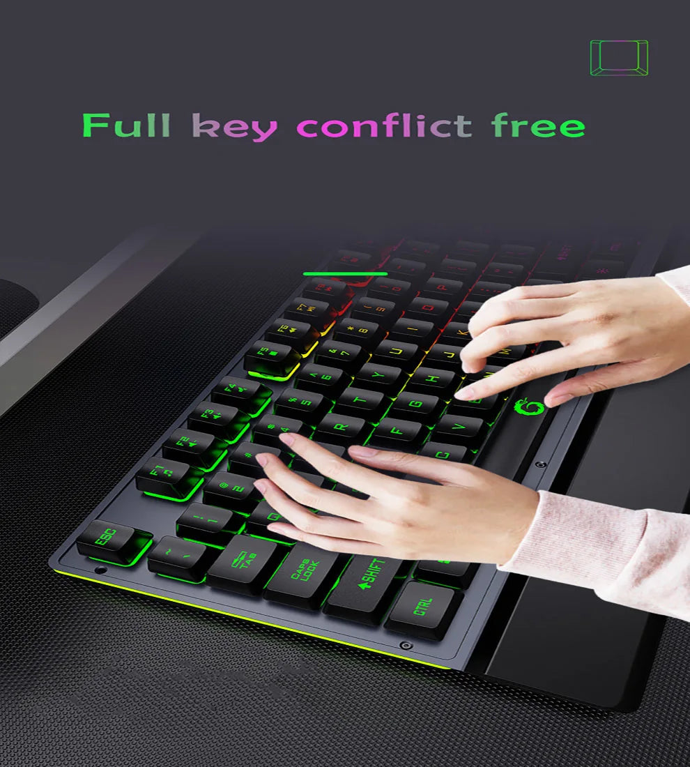 Mechanical Wired Gaming Keyboard and Wrist Rest Rainbow LED Backlit,Ergonomic Full Size Quiet Silent USB Keyboard for Computer