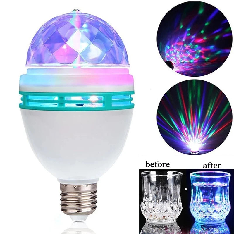 Birthday Party E27 Colorful Auto Rotating RGB LED Stage Light Effect Disco Lamp Crystal Magic Ball Club Bulb DJ AC 85-265V