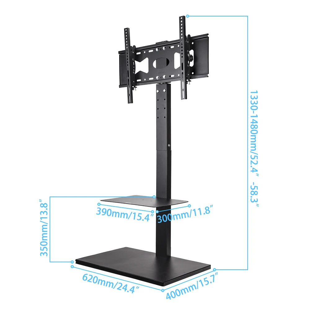 Floor TV Stand Mount Swivel Height Adjustable with Shelf HD Cable for 32- 65 Inch LCD LED Flat Screen TV  up to 66 LBS