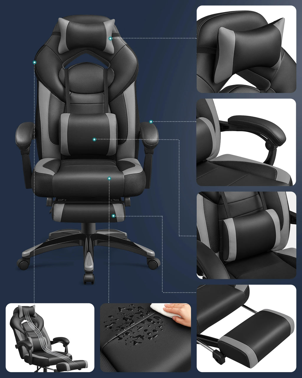 SONGMICS Home Office Height Adjustable Home Office Gaming chair Office Chair