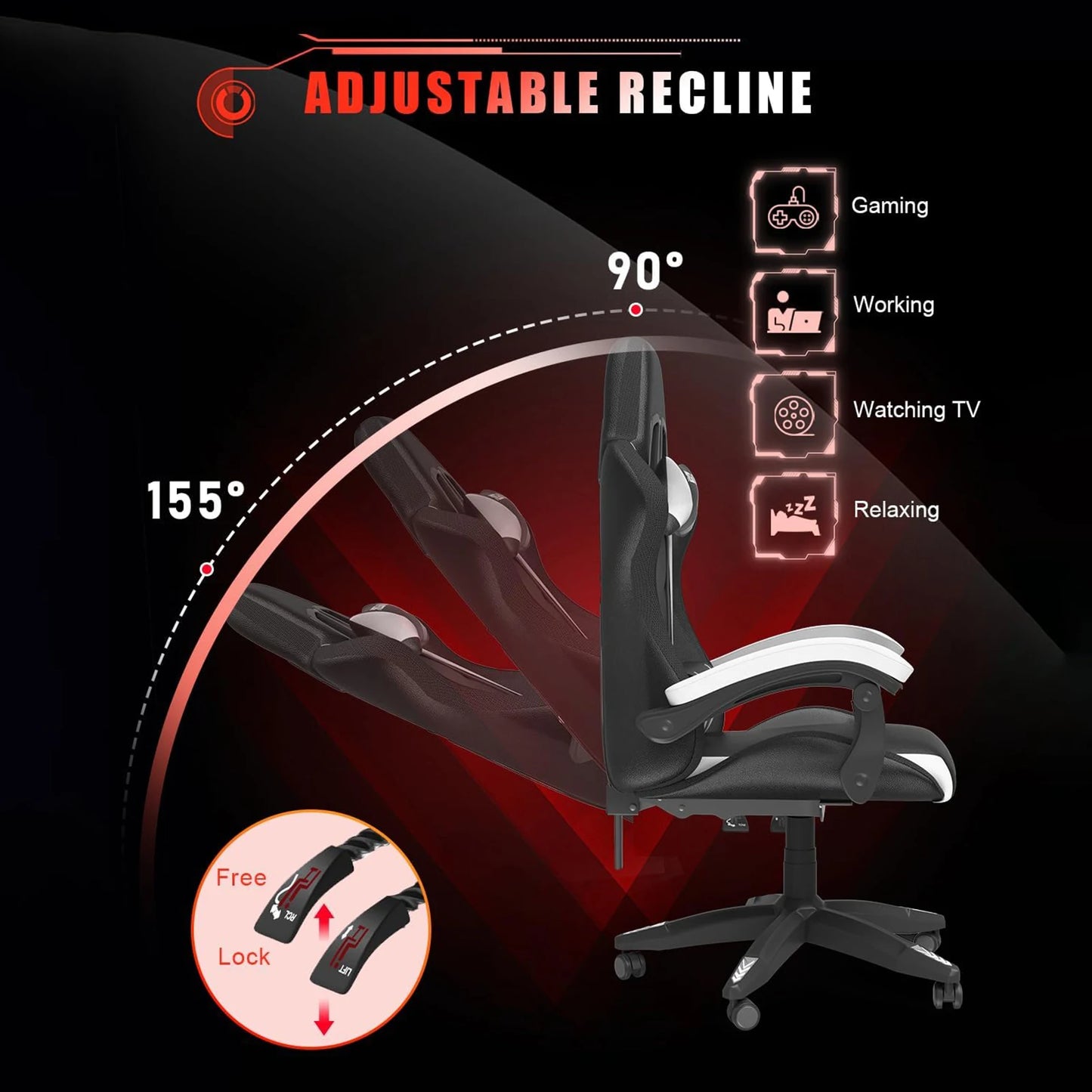 Gaming Chair with LED Gaming Chair Gamer Chairs RGB Light Lighting Computer Chair Height Adjustable Ergonomic Office Chair