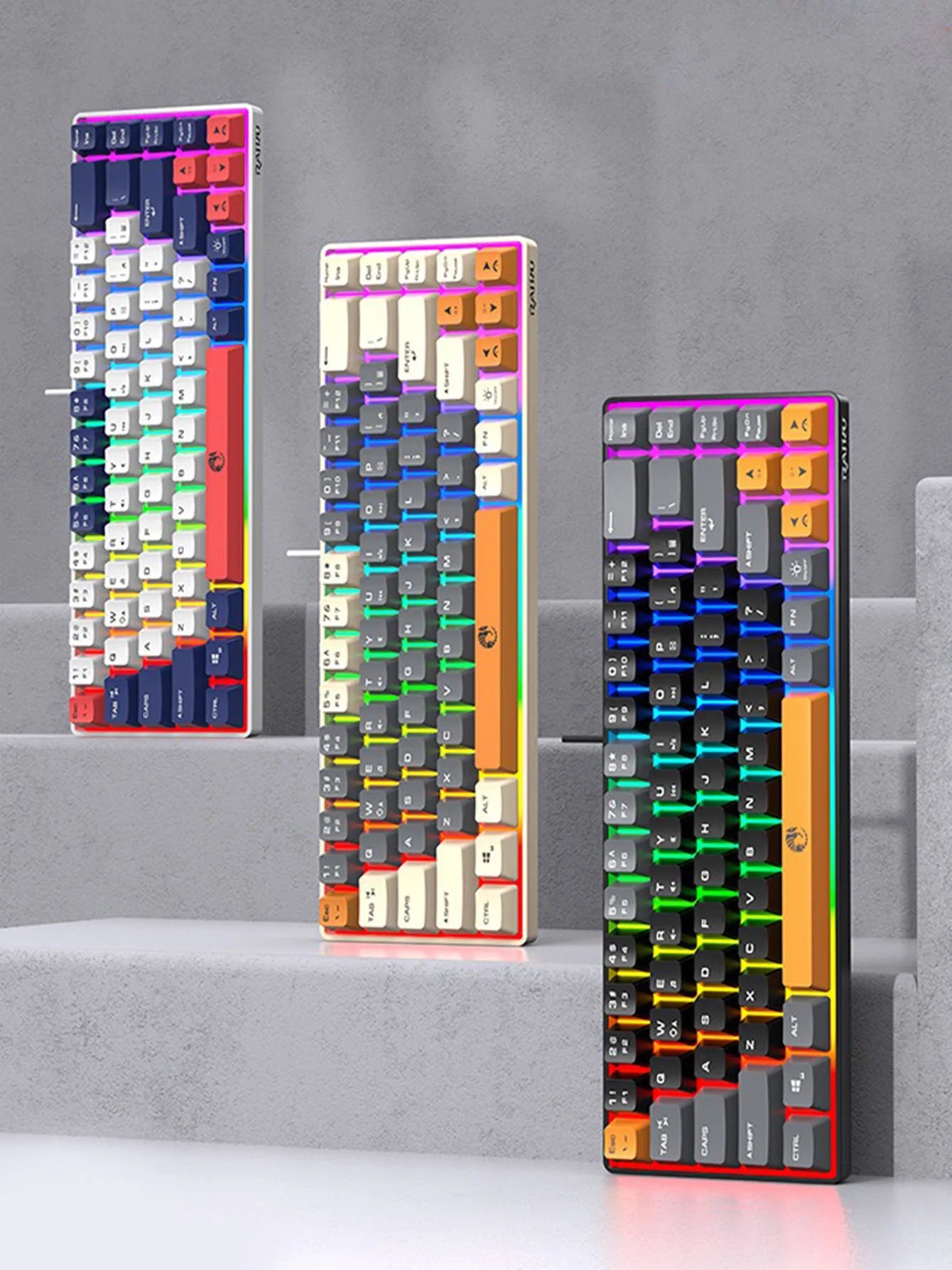 Three-piece wired gaming keyboard, rainbow backlight, multimedia function, mechanical feel, suitable for office and gaming