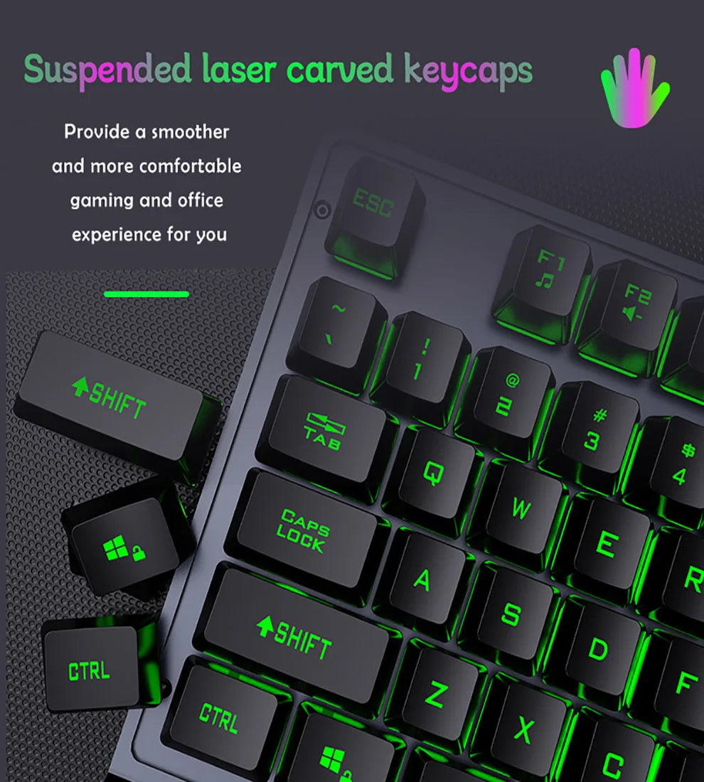 Mechanical Wired Gaming Keyboard and Wrist Rest Rainbow LED Backlit,Ergonomic Full Size Quiet Silent USB Keyboard for Computer