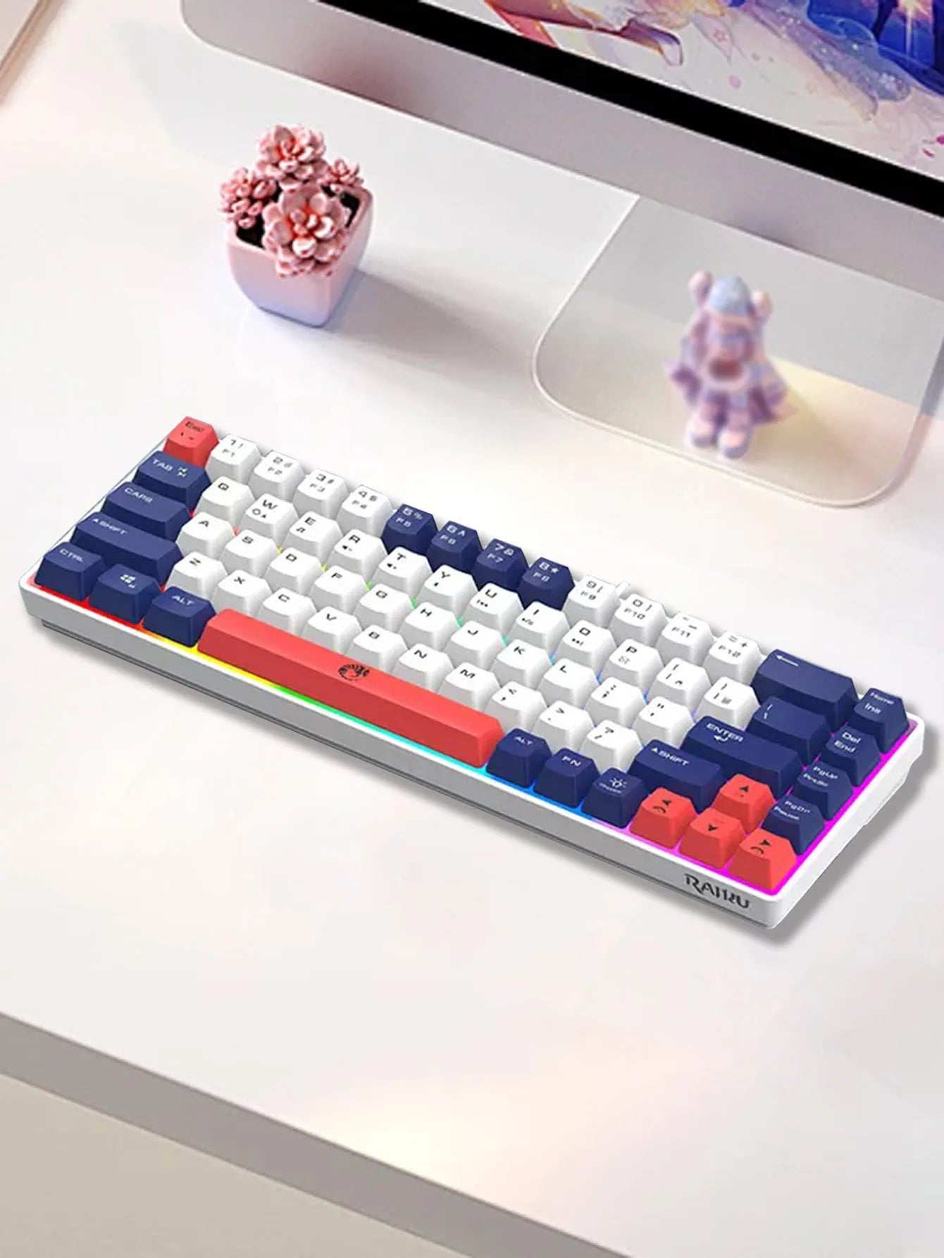 Three-piece wired gaming keyboard, rainbow backlight, multimedia function, mechanical feel, suitable for office and gaming