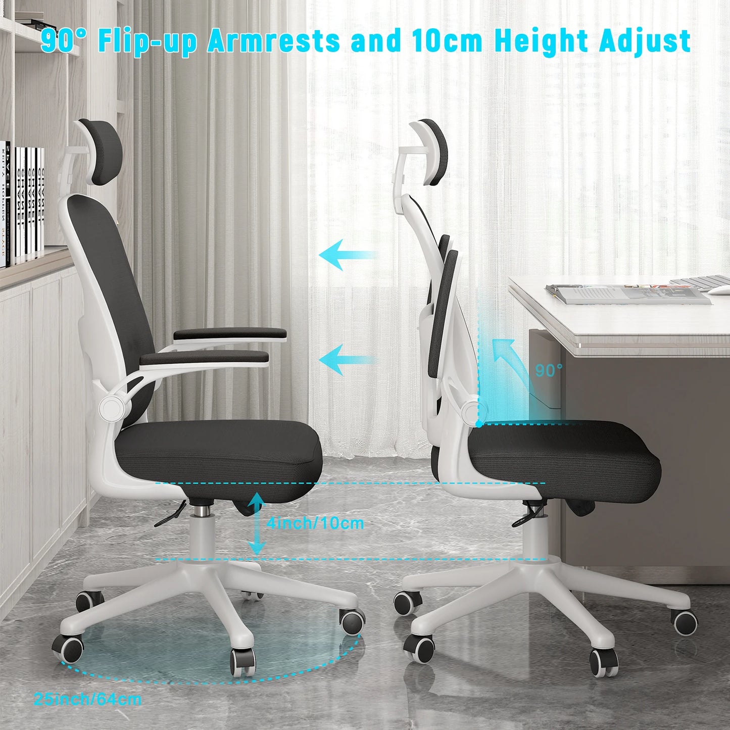 Ergonomic Office Chair, Liftable High Back Gaming Chair with Lumbar Support, Swivel Desk Gaming Chair Seat Depth Adjustable