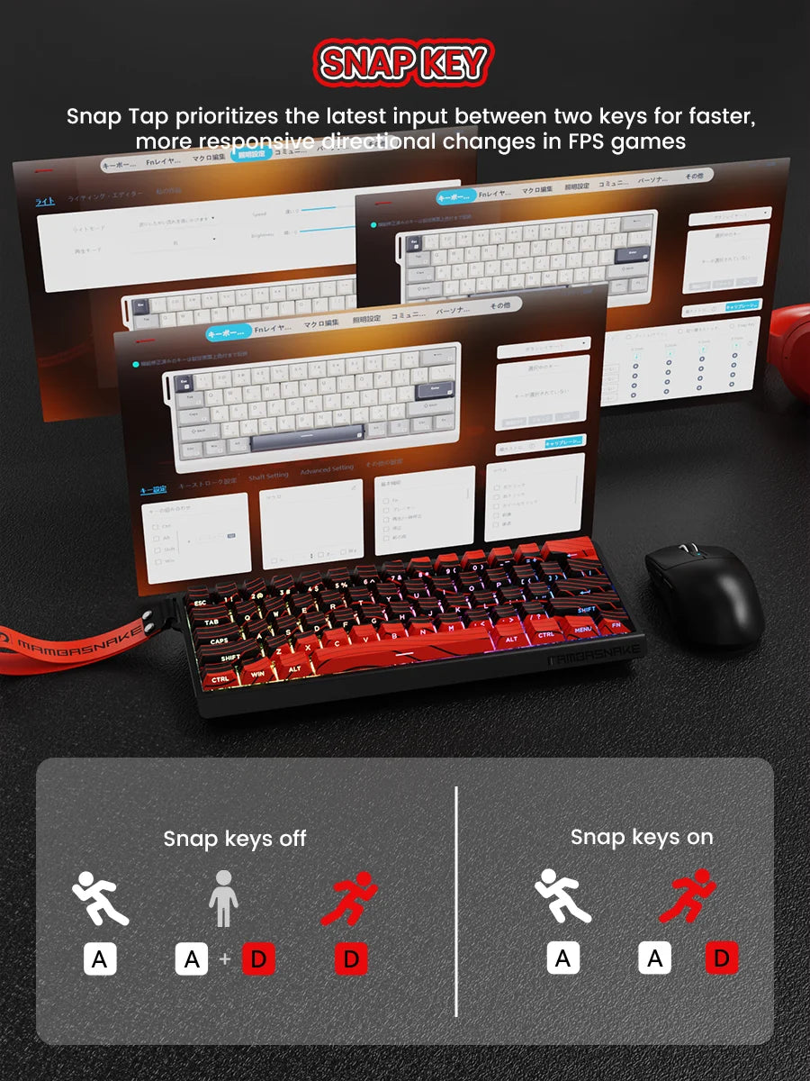 MAMBASNAKE X60HE Rapid Trigger Wireless Gaming Keyboard, 0.01mm RT Accuracy, 8000hz, Magnetic Switch, RGB, Snap Tap, DKS, TGL