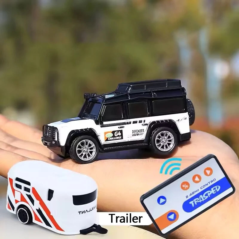Mini Rc Car Trasped 1:64 Scale Alloy 5-Channel Electric Remote Control Desktop Vehicle With Trailer Premium Small Toy