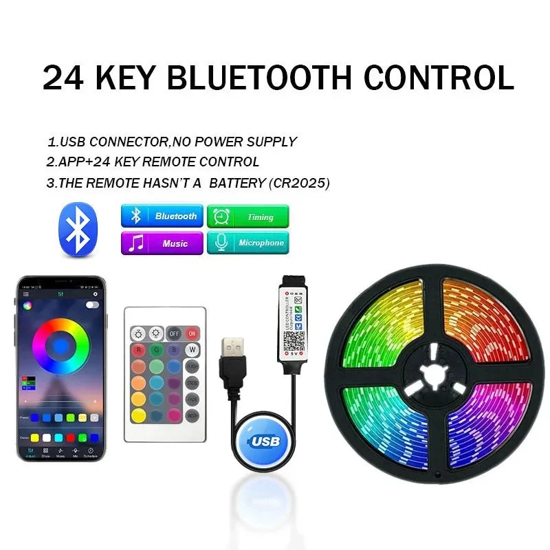 Bluetooth USB LED Strip Light 5050 SMD 5V RGB LED Lights Flexible LED Lamp Tape Ribbon TV Backlight Diode for Home Room Decor