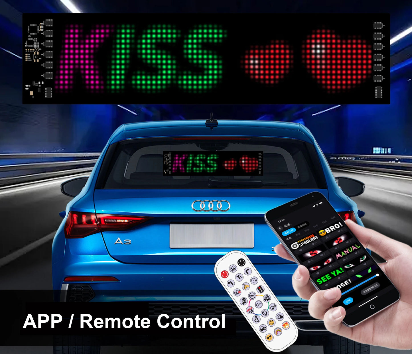 LED AD Display Pixel Devil Eye Message Panel Screen Scrolling Sign Board Ultra thin Soft Flexible Advertising Light Car Display