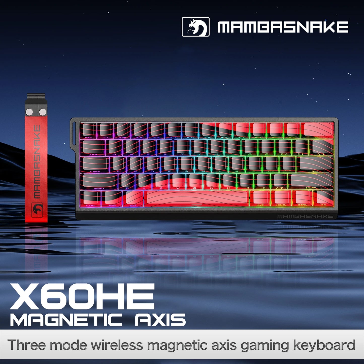 MAMBASNAKE X60HE Rapid Trigger Wireless Gaming Keyboard, 0.01mm RT Accuracy, 8000hz, Magnetic Switch, RGB, Snap Tap, DKS, TGL
