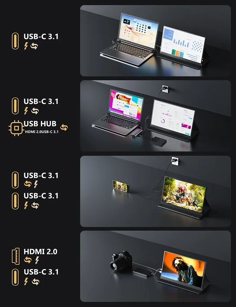 15.6 Inch 4K AMOLED Touch Screen Portable Monitor 3840*2160P 400Nit HDR 100000:1 1MS Gaming Display For PC Laptop Phone PS5 Xbox