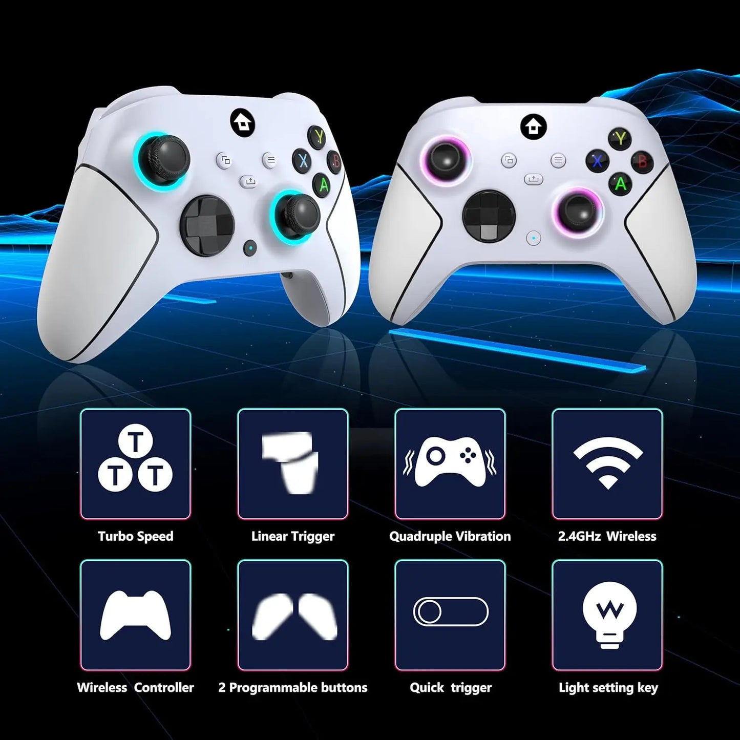 Upgraded 7 Colors RGB Wireless Controller XB023 for XBOX,Steam,Windows with Dual Vibration ,AUTO TURBO Function&Programmable