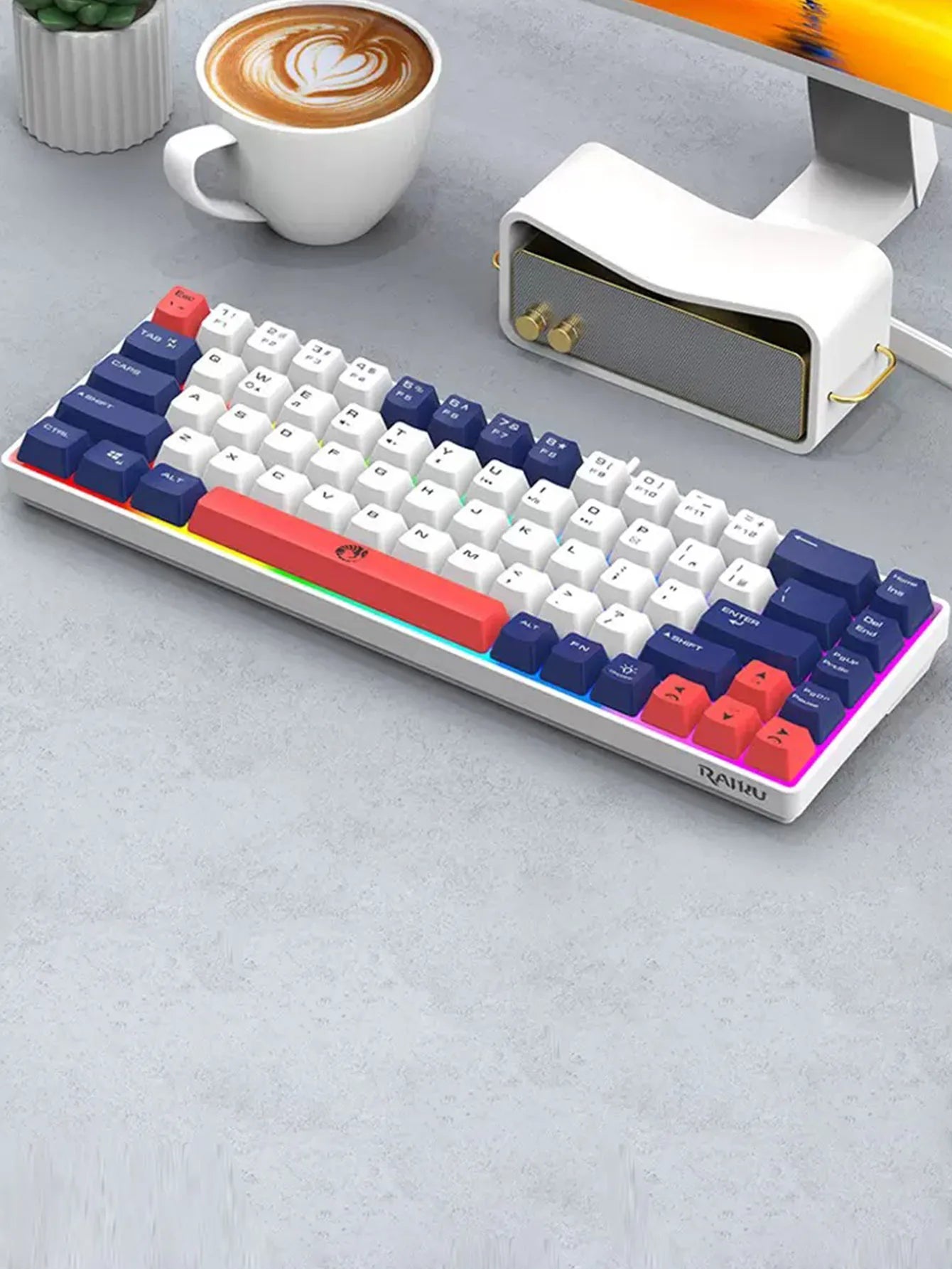 Three-piece wired gaming keyboard, rainbow backlight, multimedia function, mechanical feel, suitable for office and gaming