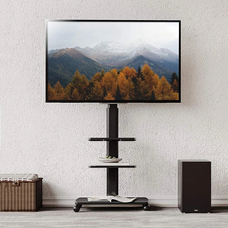 Rolling TV Stand, Mobile TV Cart on Wheels for 32-65 Inch Flat Screen TVs Swivel Height Adjustable Floor TV Stand VESA 600x400mm