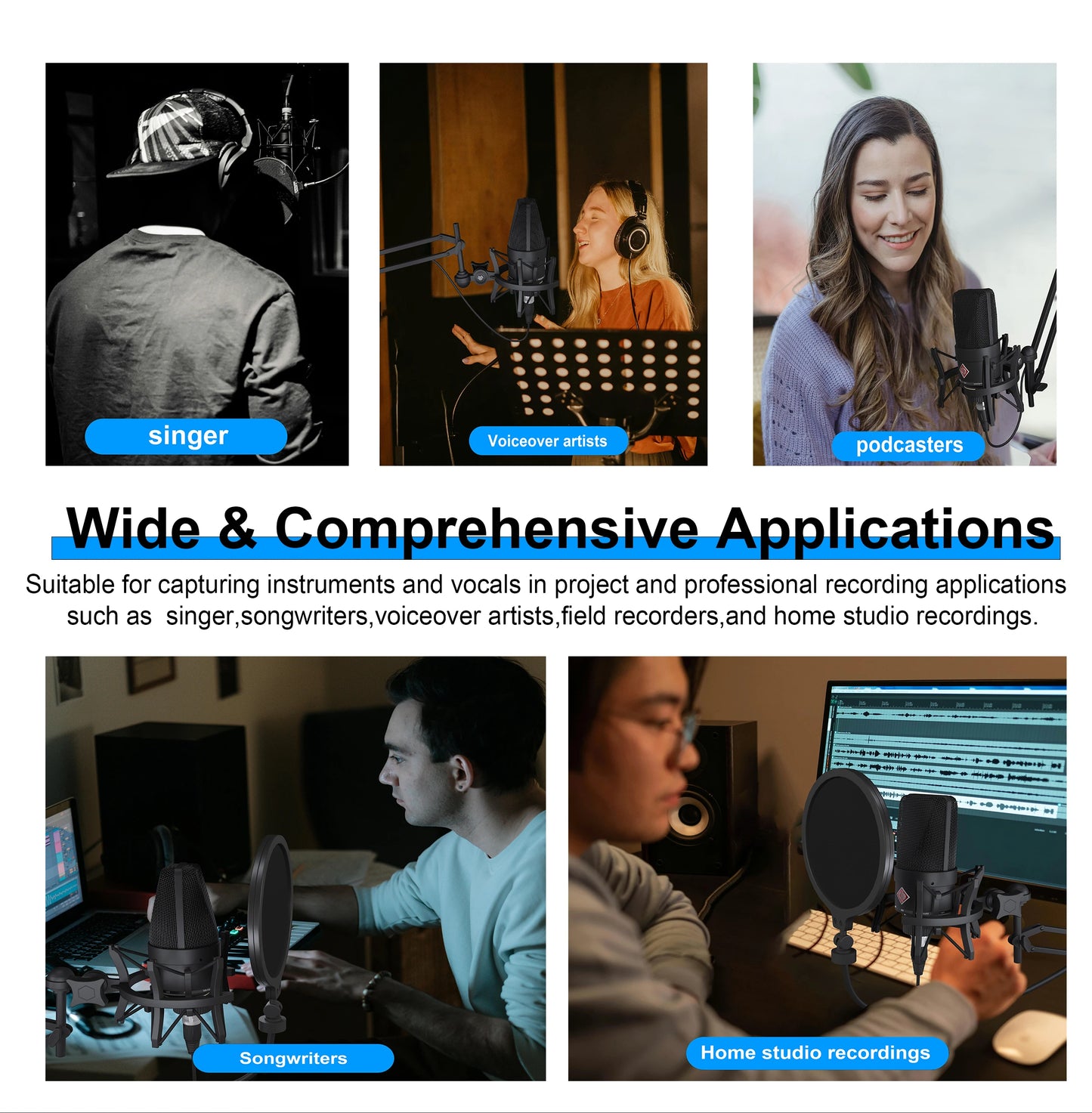 TLM-103 XLR Condenser Microphone, Professional Cardioid Studio Mic for Recording, Podcasting, Voice Over, Streaming, Home Studio