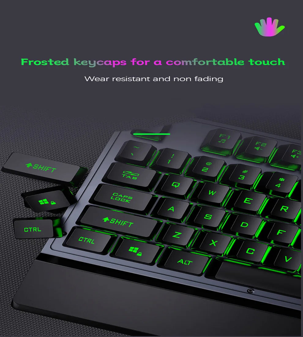 Mechanical Wired Gaming Keyboard and Wrist Rest Rainbow LED Backlit,Ergonomic Full Size Quiet Silent USB Keyboard for Computer