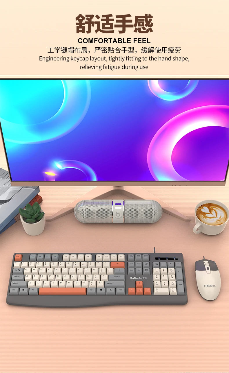 K-snake KM300 Wired Keyboard and Mouse Set USB Ergonomic Desktop Laptop Keyboard and Mouse Home Office