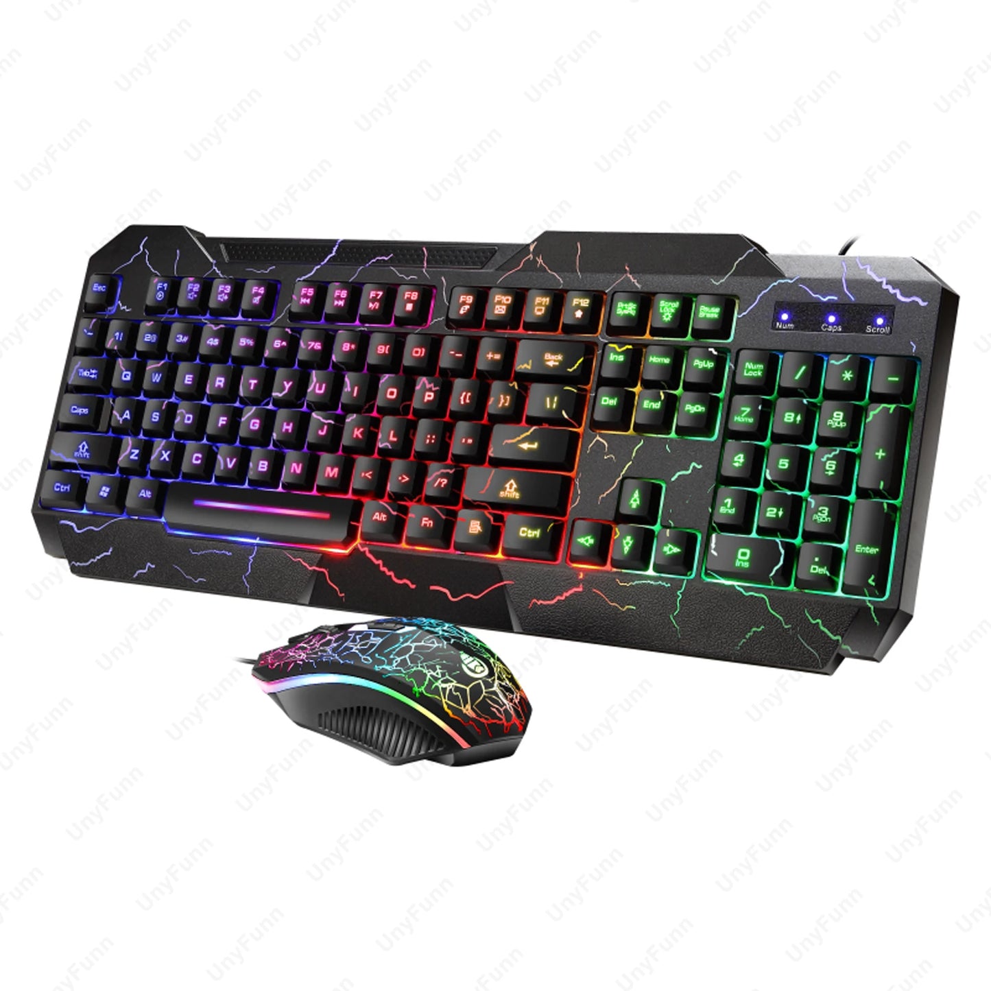 Ergonomic Gaming Keyboard& Mouse Set with Crack Rainbow Glow Backlight Gaming Peripheral Membranes Feel Luminous Keyboard Mouse