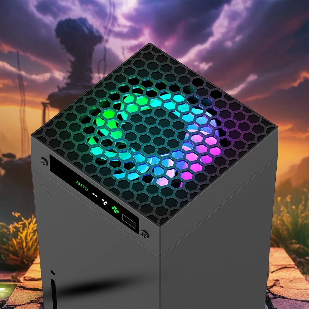 RGB Cooling Fan with Adjustable Speed for Xbox Series X Console Featuring Headset Holders and USB Port