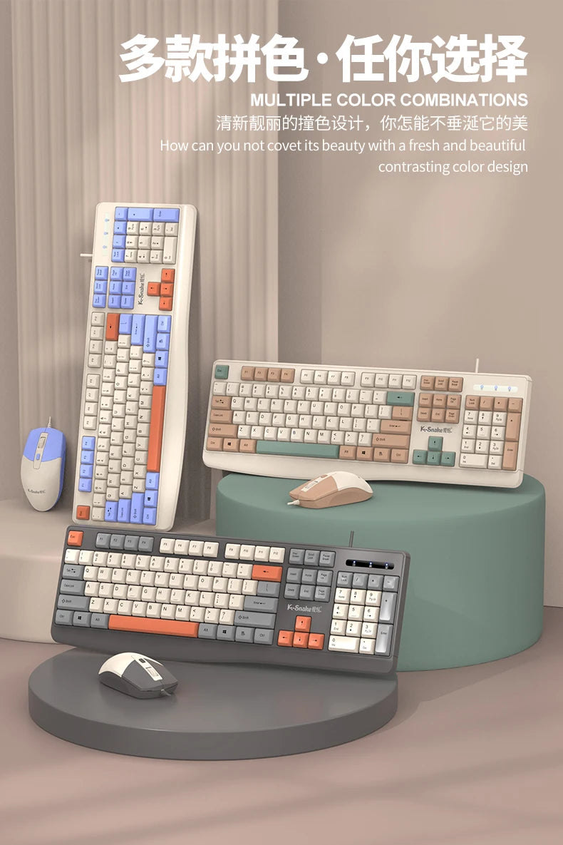 K-snake KM300 Wired Keyboard and Mouse Set USB Ergonomic Desktop Laptop Keyboard and Mouse Home Office