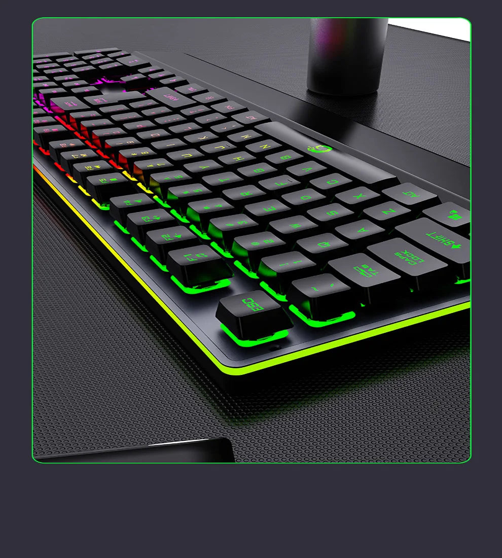 Mechanical Wired Gaming Keyboard and Wrist Rest Rainbow LED Backlit,Ergonomic Full Size Quiet Silent USB Keyboard for Computer