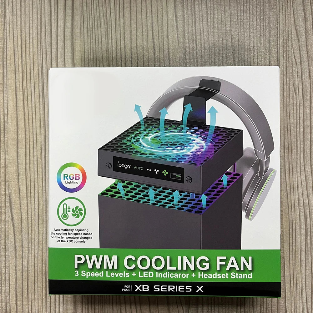 RGB Cooling Fan with Adjustable Speed for Xbox Series X Console Featuring Headset Holders and USB Port