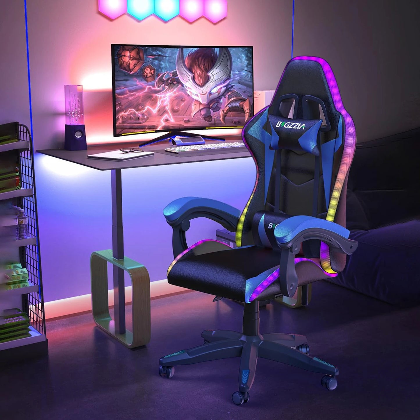 Gaming Chair with LED Gaming Chair Gamer Chairs RGB Light Lighting Computer Chair Height Adjustable Ergonomic Office Chair