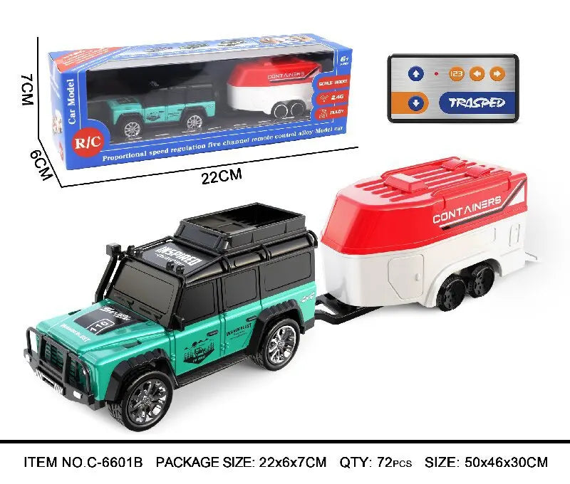 Mini Rc Car Trasped 1:64 Scale Alloy 5-Channel Electric Remote Control Desktop Vehicle With Trailer Premium Small Toy
