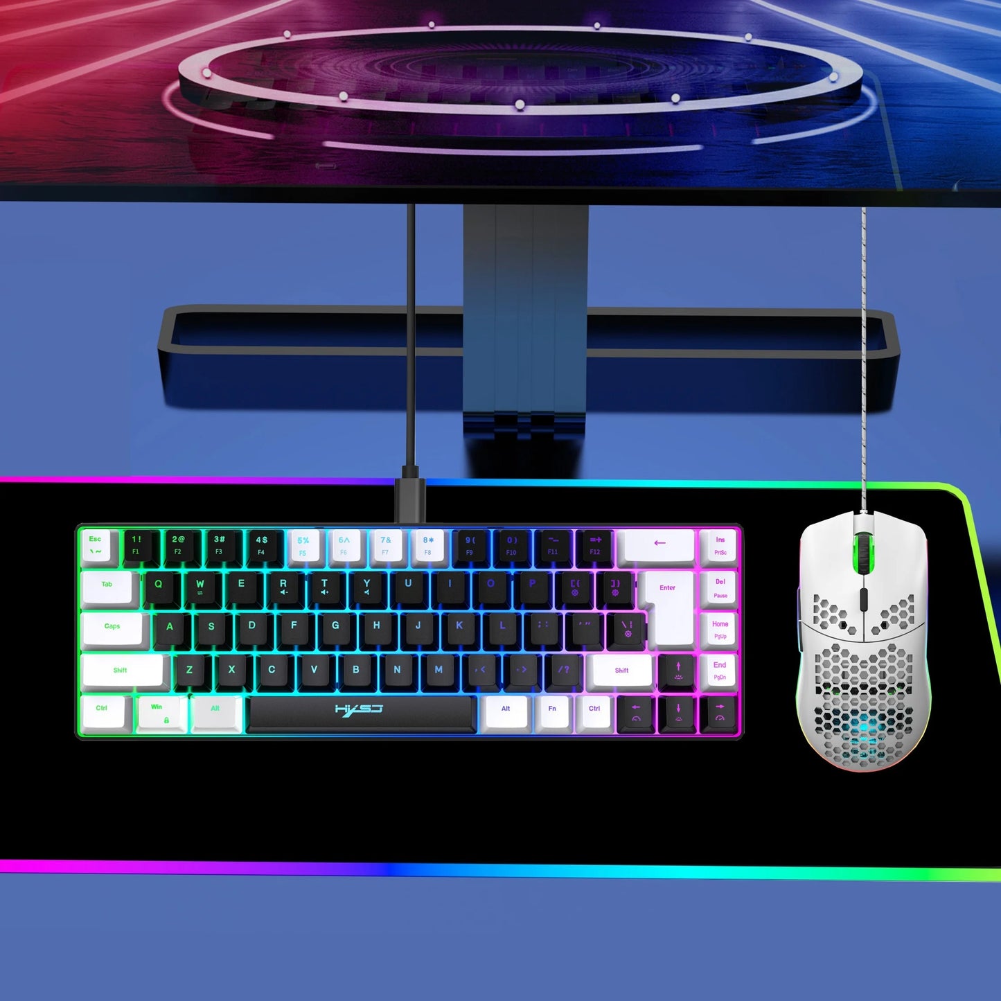Best sale gaming keyboard and mouse combos lightweight honeycomb wired mouse RGB backlit mechanical feel gaming set for laptop