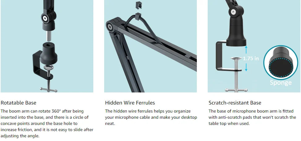 Boom Arm Mic Stand, Aveek Adjustable Desktop Metal Microphone Arm for HyperX QuadCast/Blue Yeti,Rotatable Scissor Microphone Arm