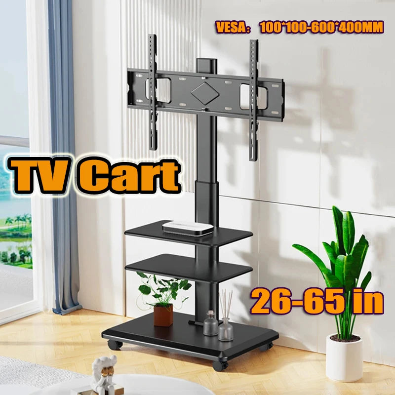 Rolling TV Stand, Mobile TV Cart on Wheels for 32-65 Inch Flat Screen TVs Swivel Height Adjustable Floor TV Stand VESA 600x400mm