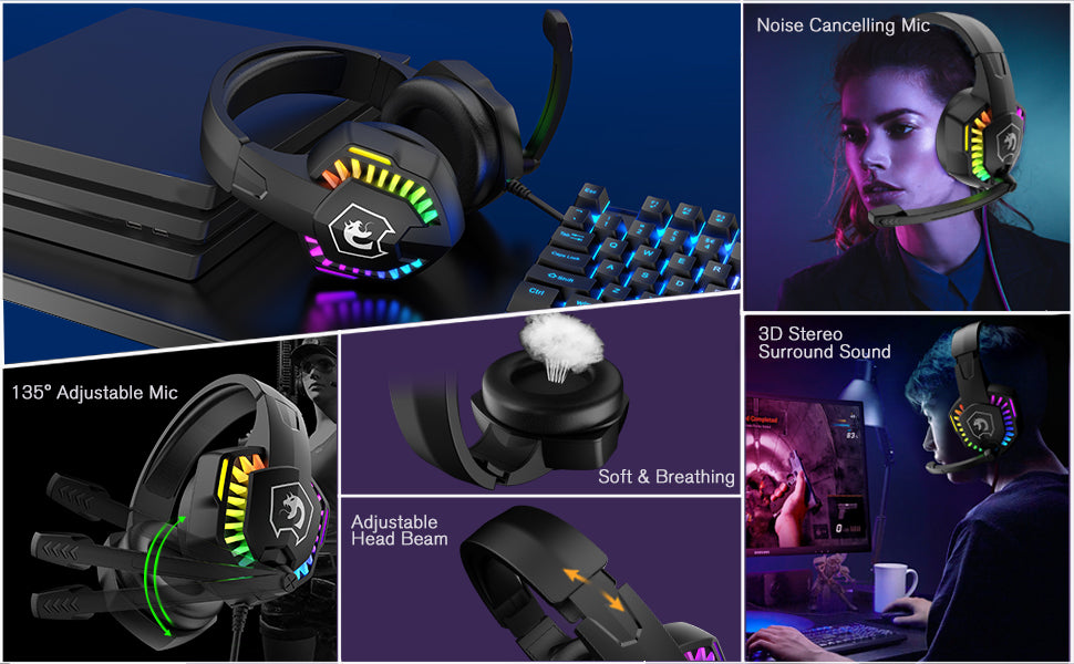 MANBASNAKE T11 Wired Gaming Keyboard and Mouse Headset Combo,Rainbow LED Backlit Wired Keyboard